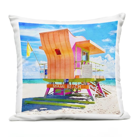 Stupell Industries 18" x 18" Miami Beach Shoreline Outdoor Print Throw Pillow